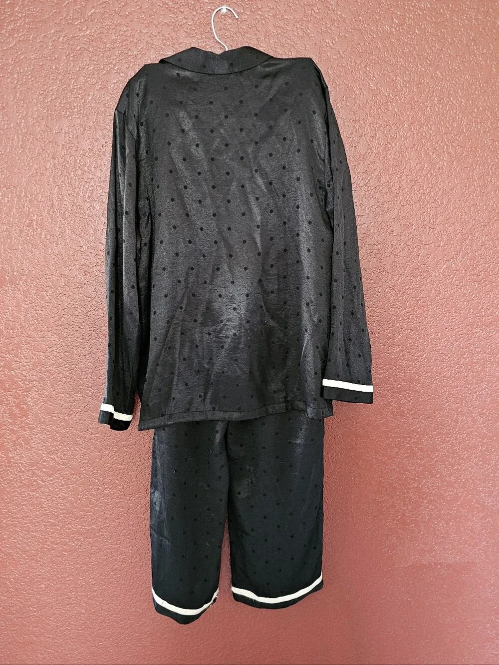 Victoria's Secret Black Satin Pajama Set with Cream Trim